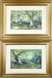 2x George Cooper, 2x Bosgezicht, Aquarellen op papier
