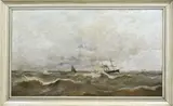 Onduidelijk, Raderboot op volle zee, Olieverf op linnen
