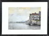 Paul Bodifée, Pand langs de IJssel bij Deventer, Aquarel op papier