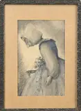 Lizzy Ansingh, Vrouw met wandelstok en bloemen, Pastel op papier