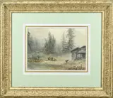 H.P. Koekkoek, Landschap met schapen, Aquarel op papier