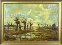 Berry Brugman, Landschap met knotwilgen, Olieverf op linnen