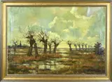 Berry Brugman, Landschap met knotwilgen, Olieverf op linnen