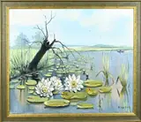 R. Hoiting, Waterlandschap, Olieverf op linnen