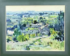 Emile Viegers, Landschap Frankrijk, Olieverf op schilderskarton