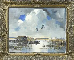 J. Klein, Poldergezicht, Olieverf op linnen