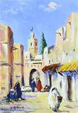 B. Retaux, Marrakech met figuren, Olieverf op paneel