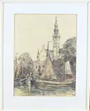 Cor Veenstra, Zeilboten te Veere (pastel)