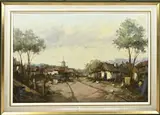 H. Koolen, Dorpsgezicht met windmolen, Olieverf op linnen