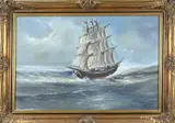 J. Bruid, Driemaster op zee, Olieverf op linnen