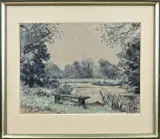 G.M. Tamson, Houten bank bij ven, Pastel op papier