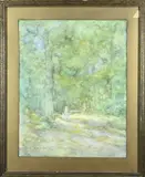 Willem Hendrik Eickelberg, Bosgezicht met moeder en kind, Aquarel op papier