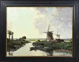 G.J. Delfgaauw, Poldergezicht met windmolens, Olieverf op linnen