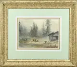 H.P. Koekkoek, Landschap met schapen, Aquarel op papier