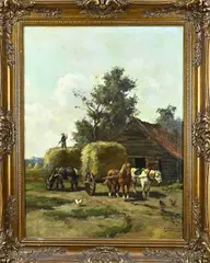 C. Verschuur, Landarbeiders aan het hooien, Olieverf op linnen