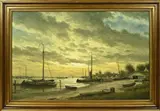 H.J. Wijngaard, IJsselgezicht bij avond, Olieverf op linnen