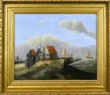 Monogram J.H.v.S, Vissershuisje op dijk, 1859, Olieverf op linnen