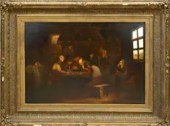 Charles de Groux, Boeren interieur, Olieverf op paneel