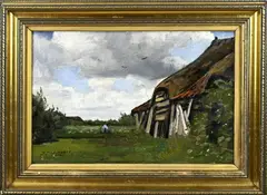 P.P. Schiedges, Boerenschuur, Olieverf op linnen