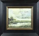 Onduid. gesign., Hollands polder landschap, Aquarel op papier