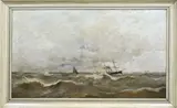 Onduidelijk, Raderboot op volle zee, Olieverf op linnen