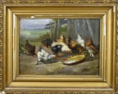 Jef Louis Van Leemputten, Pluimvee, Olieverf op schilderskarton