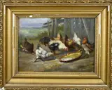 Jef Louis Van Leemputten, Pluimvee, Olieverf op schilderskarton