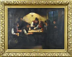 Josef Adam, Herberg met figuren, Olieverf op linnen
