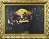 Josef Adam, Herberg met figuren, Olieverf op linnen