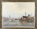 Haven Hamburg by C.F. Winkler Hagedorn, Olieverf op linnen, offered Jan 2024