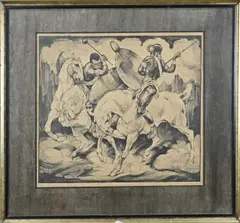 A.M. Luijt, Gevecht met paarden, Lithografie op papier