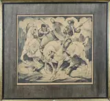 A.M. Luijt, Gevecht met paarden, Lithografie op papier