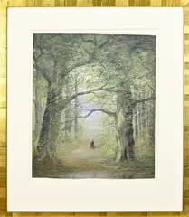 H. Berlage, Bosgezicht met wandelaar, Gouache op papier