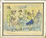 Onduidelijk monogram, Terras met figuren, Aquarel op papier