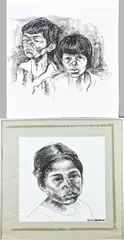 2x Adrian Stahlecker, Portretten, Houtskool op papier