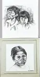 2x Adrian Stahlecker, Portretten, Houtskool op papier