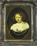 naar Rembrandt, Damesportret by Mensink 1969, naar Rembrandt, Olieverf op board, offered Jan 2024