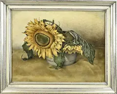 Frans Everbag, Gemberpot met zonnebloem, Olieverf op linnen