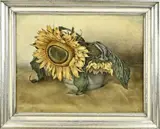 Frans Everbag, Gemberpot met zonnebloem, Olieverf op linnen