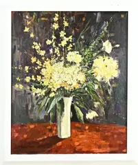 Th. den Hartogh, Vaas met gele bloemen, Olieverf op linnen