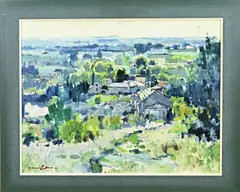 Emile Viegers, Landschap Frankrijk, Olieverf op schilderskarton