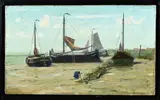 L. Valckenaere, Strandgezicht met platbodems, Olieverf op linnen