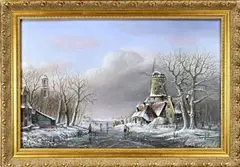 Thomas Heesakkers, Hollands wintergezicht met ijspret, 1946, Olieverf op paneel