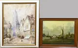 Twee oude schilderijen, Stadsgezicht/Haven, Blandfort? Aquarel