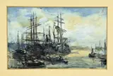 Evert Moll, Havengezicht Rotterdam, Gemengde techniek op papier