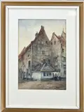 B.H. Bolink, Dorpsstraat met figuren, Aquarel op papier