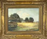 Bezema? by Bezema? Landschap met koren en kapschuur, Olieverf op linnen, offered Jan 2024