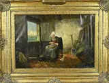 G. Brink, Vrouw schilt aardappels, Olieverf op linnen