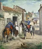Albert Beaume, Herberg met figuren, Olieverf op linnen