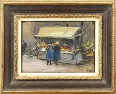Ben Viegers, Marktkraam, Pastel op papier